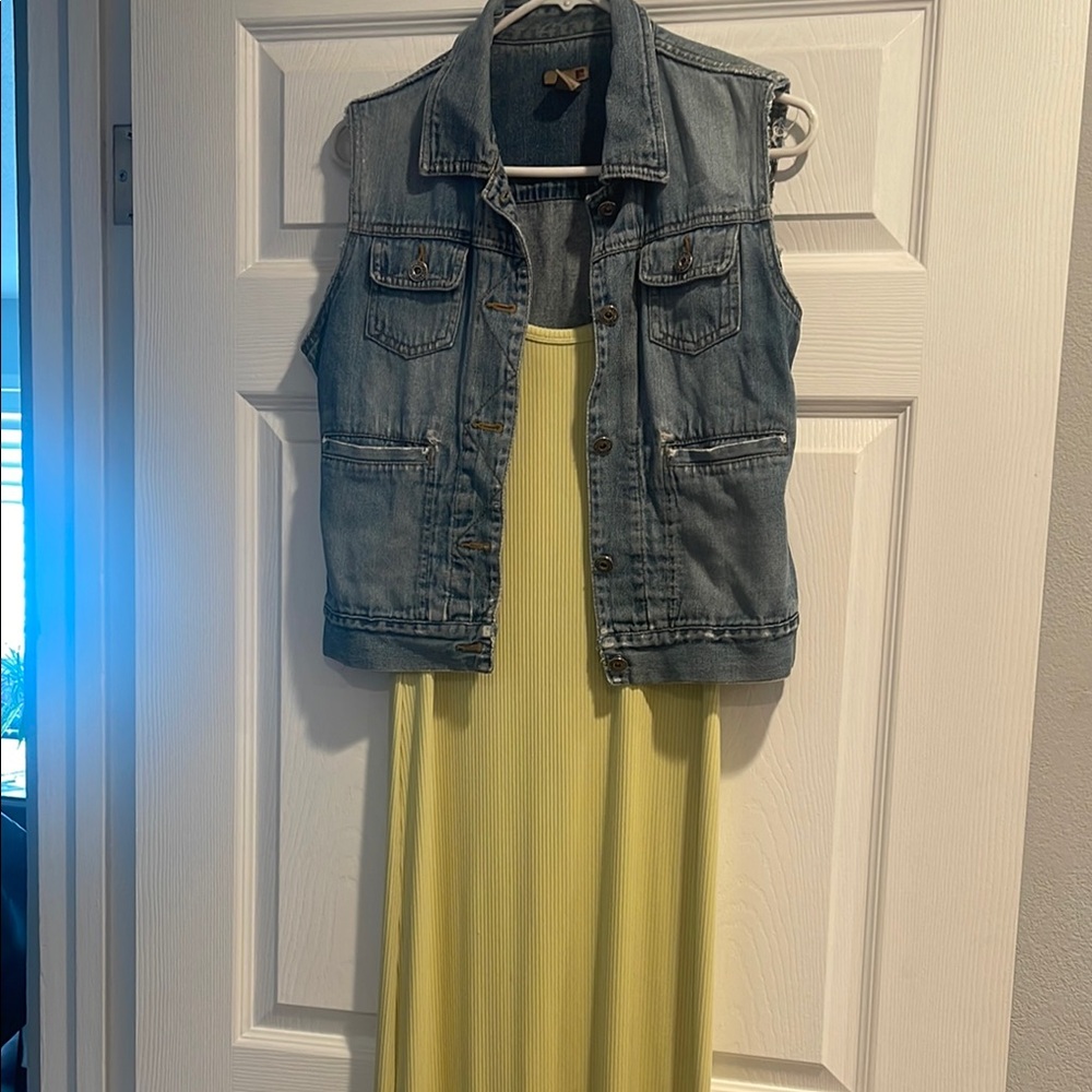Forever 21 Yellow Maxi Dress with Denim Vest